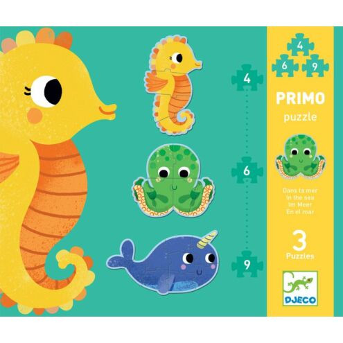 Tengeri állatok puzzle - 4, 6, 9 db-os puzzle - In the sea - Djeco